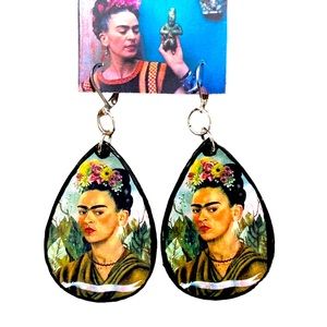 Frida Kahlo Art Dangle Earrings/Artisan Made/Self Portrait/Woman Artist